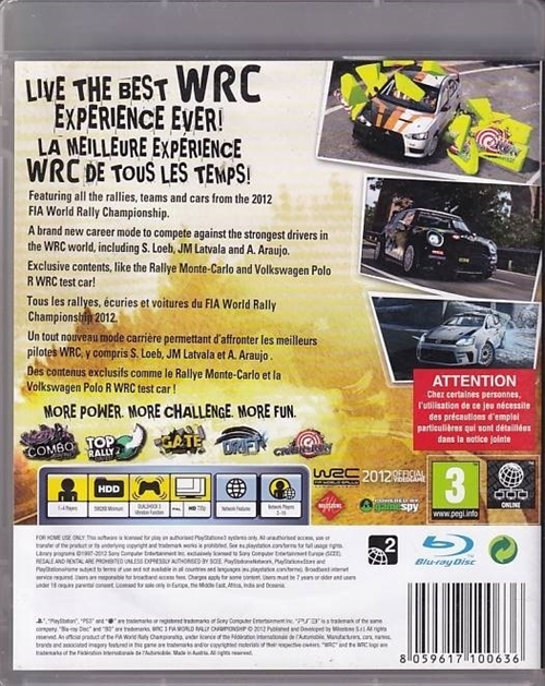 WRC FIA World Rally Championship 3 - PS3 (B Grade) (Genbrug)